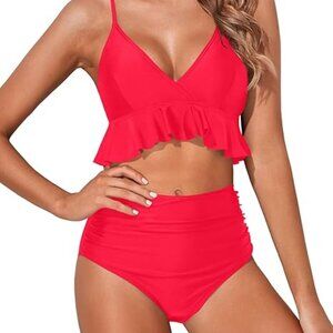 Women Two Piece Swimsuits High Waisted Bikini Set Ruffle Size XL